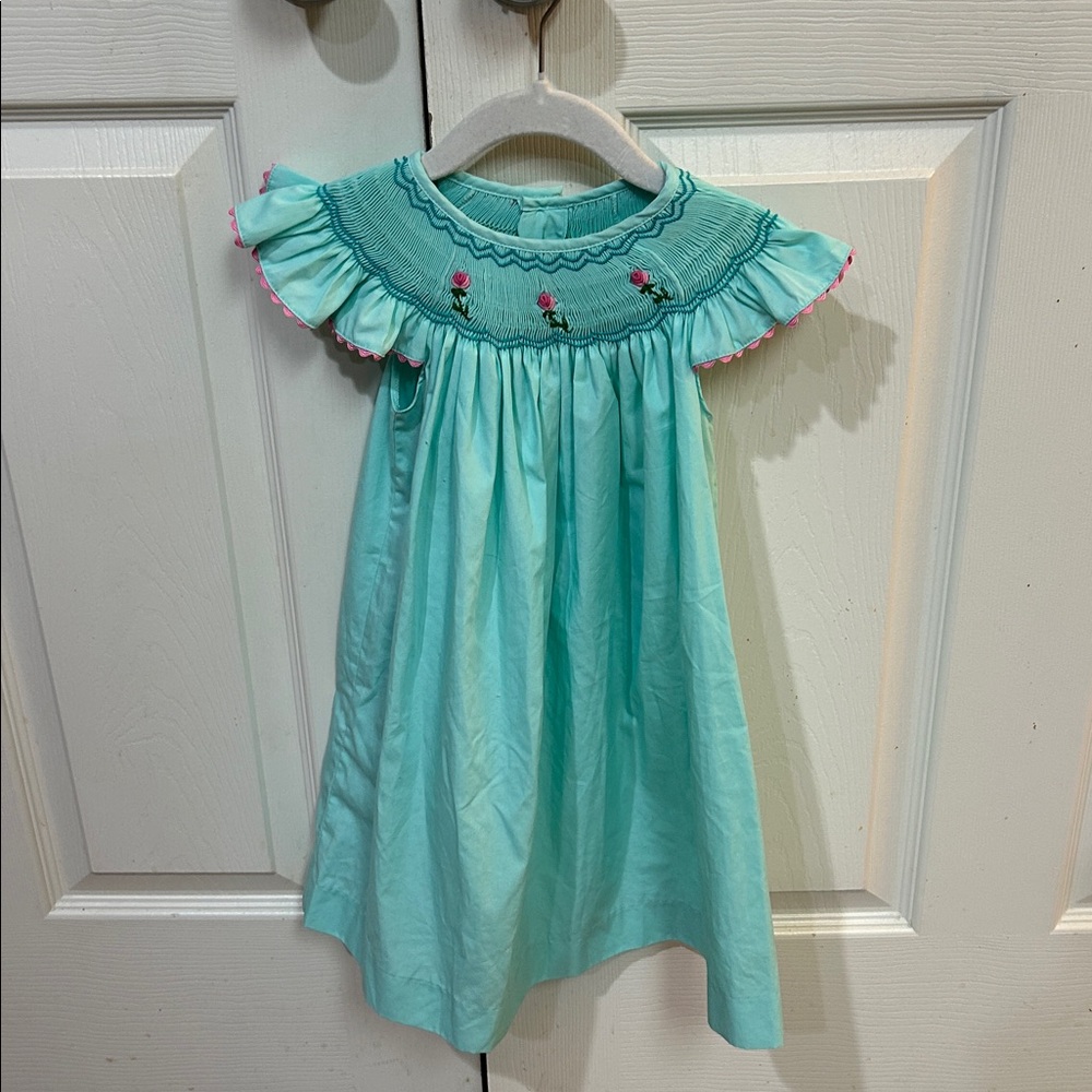 Mom & Me Aqua Smocked Dress with Embroidered Details